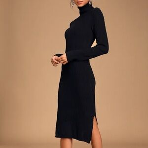 Lulus Black Long-Sleeve Midi Dress with Side Slit